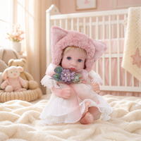 Poupée Reborn de 12 pouces en vinyle intégral, avec robe de fée, ailes d'ange, chapeau à oreilles de chat, cheveux blonds, pour jeu d'imitation