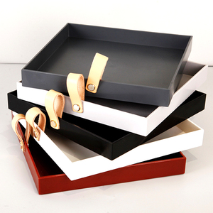 Living Room Kitchen Cosmetics Sundries Desktop Storage Tray Household Storage box Square Leather Handle Tray