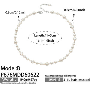 Collier minimaliste transparent en perles simulées, chaîne en acier inoxydable plaqué or, résistant à l'eau, pour femmes - Product Image 6