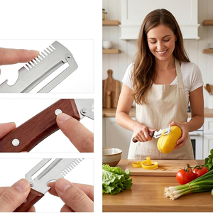 Nuevo Diseño de Pelador de Verduras Multifuncional 3 en 1 con Mango de Madera, Rallador y Abrebotellas para Frutas y Verduras - Product Image 4