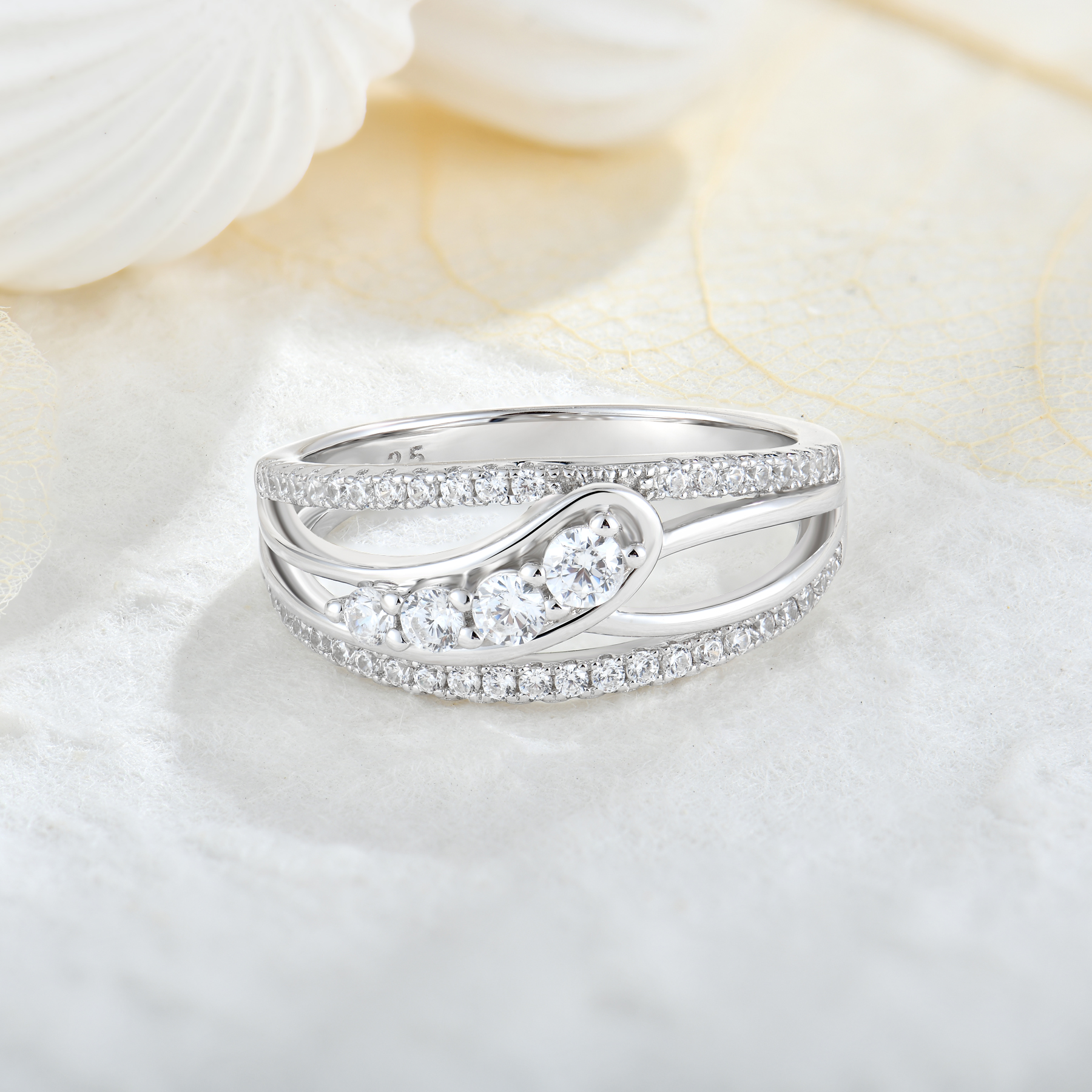 QX Fine Jewelry Custom White CZ Diamond Wedding 925 Sterling Silver Rings  for Women, image size:1800x1800