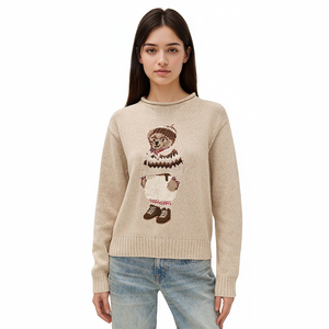Maglione Personalizzato con Stampa Orso per <span class=keywords><strong>Donna</strong></span>, 100% Cotone Antipilling, Pullover Lavorato a Maglia, Stile Europeo Casual e Caldo per Esterni - Product Image 6