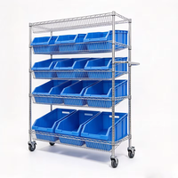 Chariot de rangement pour entrepôt à 4 niveaux, étagère en fil chromé sur roulettes, unité d'étagérage industrielle pour atelier et entrepôt