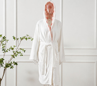 Peignoir en flanelle blanche pour femme OLIVEHOME avec doublure en sherpa à carreaux roses, manches longues, peignoir d'hiver