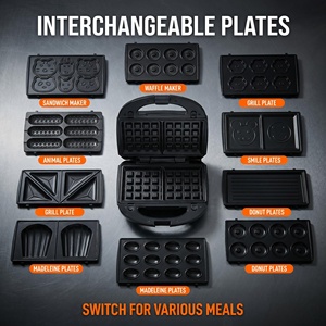 Macchina per Waffle Multifunzionale con <span class=keywords><strong>Piastre</strong></span> Rimovibili e Sostituibili, <span class=keywords><strong>Tostapane</strong></span> Elettrico per Colazione Domestica, Supporto OEM e ODM - Product Image 5