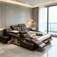 Smart-Bett Kingsize-Rahmen Queensize mit Stauraum Massage-Funktion Verstellbar zur Platzersparnis Europäischer Stil Luxuriöse Moderne Schlafzimmermöbel