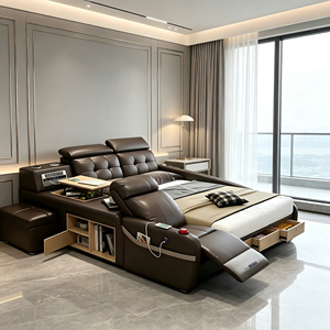 Lit intelligent avec cadre king size et queen size, avec rangement, massage et fonction inclinable, pour un gain de place, style européen, mobilier de chambre à coucher moderne et luxueux - Product Image 2