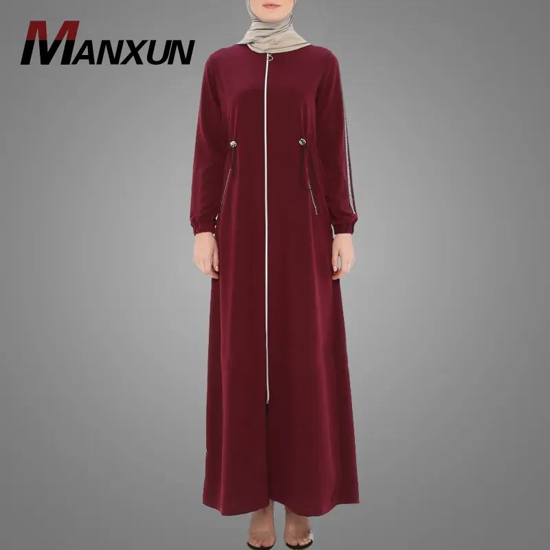 ManXun 2020 New Arrival Front Zip Muslim Dress Abaya Casual Turkey Middle East Islamic Romadam Clothing Online