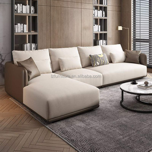 Canapés modulaires contemporains avec chaise longue en tissu crème 4 places pour hall d'hôtel, appartement, villa, salon - Product Image 3