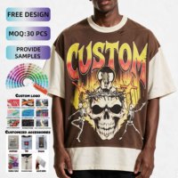 Camiseta de punto personalizada con lavado ácido para hombre, 100% algodón, de alto gramaje, efecto desgastado, oversize, formal, de manga corta