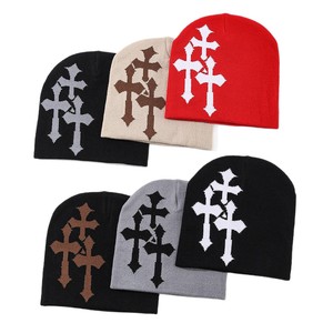 Knit <strong>Beanie</strong> with Cross Pattern Unisex Soft Jacquard Cap <strong>Cool</strong> Street Outdoor Sports Earflap Hat - Product Image 3