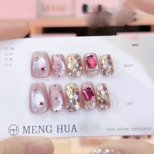Lujo alta calidad 10 unids/set a presión uñas diamantes de imitación acrílico francés ojo de gato uñas artificiales uñas postizas - Product Image 1