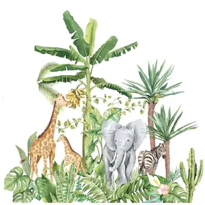Boho 대형 아프리카 사자 기린 야생 동물 열대 나무 벽 스티커 보육 벽 데칼 또는 어린이 소년 방 홈 12 월
