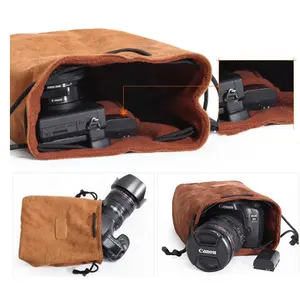 Bolsa de camurça com cordão de fundo redondo para fotografia, bolsa digital dslr à prova d'água para fotografia, equipamento à prova d'água