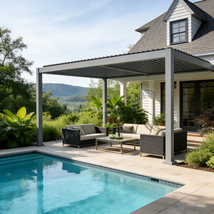 Pérgola de Aluminio con Recubrimiento en Polvo, Motorizada e Inteligente, de <span class=keywords><strong>3x3</strong></span> y 3x4 m, con Control Remoto, Tiras LED, <span class=keywords><strong>Cortinas</strong></span> de Privacidad e Impermeables - Product Image 1