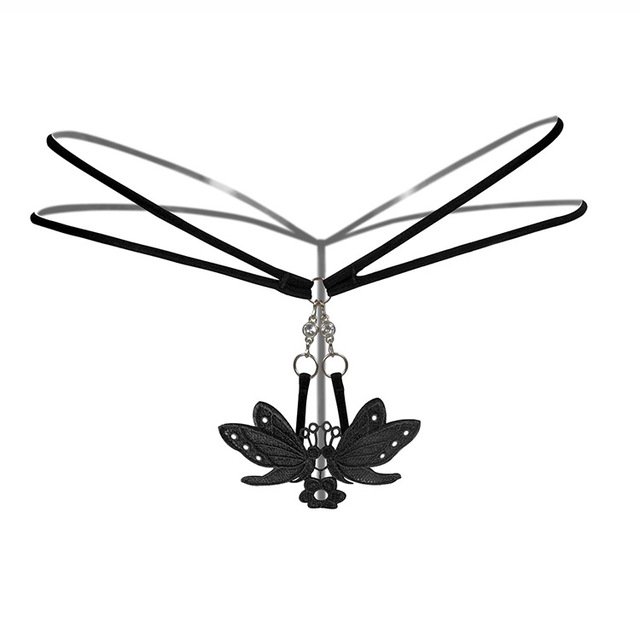 Sexy Bandage Butterfly Embroidery Pendant Thong Women's Rhinestone Decorative Panties