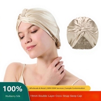 Bonnet de nuit 100% soie de mûrier 19 Momme, tissage croisé double couche, pour le soin des cheveux bouclés naturels, usage quotidien pour femmes