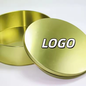 Boîte à gâteau ronde personnalisée de 8 pouces en fer blanc de qualité alimentaire, boîte de rangement en métal pour biscuits, chocolats et bonbons avec couvercle doré - Product Image 1
