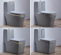 Toilettes Design Moderne Cercle et Carré, WC Monobloc en Céramique Sanitaire à Ligne Dorée, Cuve Colorée pour Salle de Bain