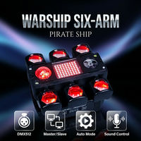 Potente Iluminación LED de Matriz de Haz Móvil de Seis Brazos Tipo Barco Pirata de 100W con Doble Láser Estroboscópico y DMX de 26 Canales para DJ Profesionales, Clubes y Eventos