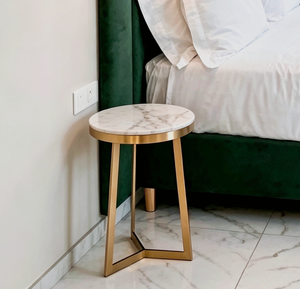 Table de chevet célèbre en acier inoxydable avec cadre en fer laiton satiné, table d'appoint de luxe pour chambre d'hôtel, <span class=keywords><strong>bureau</strong></span>, pieds de meubles en métal antique - Product Image 5