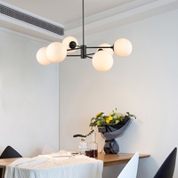 Lustre moléculaire Magic Bean à 6 lumières en verre moderne Design Globe Hauteur réglable pour salle à manger Foyer comme pièce de déclaration