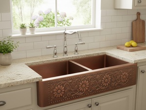 Pure Copper Farmhouse <b>Kitchen</b> Sink <b>Apron</b> Front Antique Hammered Design Double/Single Rustic Style Handmade Drop-In Home - Product Image 2