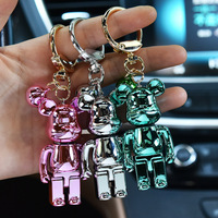 Porte-clés en acier inoxydable motif ours 3D de dessin animé, avec pendentif clochette en acrylique Kawaii et breloque 'Violent Charm', pour sac à dos et sac
