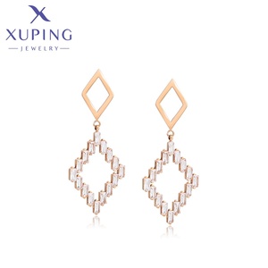 81069 XUPING <strong>JEWELRY</strong> Quadrilateral Delicate Charm <strong>Jewelry</strong> with Diamonds Stainless Steel Rose Gold Plated Pendant Earrings - Product Image 1