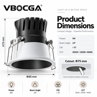 Plafonnier encastré réglable 75 mm, spot LED en aluminium encastré 9W pour hôtel, bureau