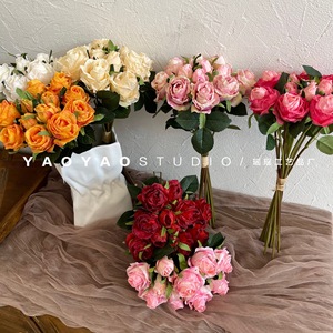 Bouquet di Rose artificiali a 13 teste romantico panno di seta con bordo bruciato di san valentino Semi-manuale palmare foresta di fiori finti essiccati - Product Image 3