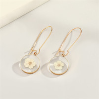 Boucles d'oreilles minimalistes en résine avec fleurs séchées, rondes, à longue tige, plaquées or, bijoux floraux pour femmes