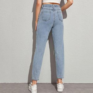 Femmes nouveau style Offre Spéciale personnalisé décontracté <span class=keywords><strong>taille</strong></span> <span class=keywords><strong>haute</strong></span> déchiré maman Jeans - Product Image 5