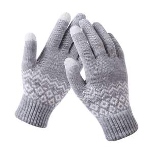 Jacquard Pattern Thermal Winter <b>Gloves</b> Cotton/Polyester/Spandex Double Layer Knit <b>Touchscreen</b> Cold Resistant Wrist Length - Product Image 3