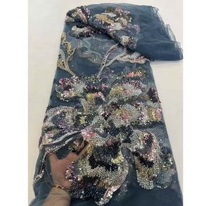 Tela de encaje africano de 5 yardas, vestido de encaje africano de lujo de alta calidad para vestido de novia Aso Ebi, tela de encaje - Product Image 4