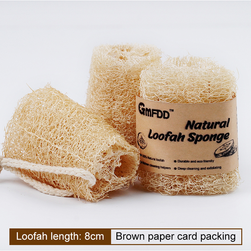 Loofah naturel doux de 8 cm avec corde, 1 pièce/papier kraft