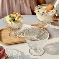 Vente en gros de tasses à dessert en verre modernes, 255 ml, à paroi simple, avec pied, pour la maison