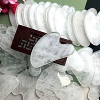Planche à Gratter Gua Sha en Quartz Transparent avec Logo Personnalisé, Pierre Gua Sha en Forme de Cœur, Outil Facial Naturel en Quartz Clair