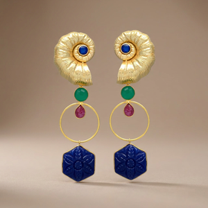 Pendientes Colgantes de Latón Chapado en Oro Hechos a Mano con Piedras Preciosas, Estilo Bohemio Étnico para Compromiso - Product Image 3