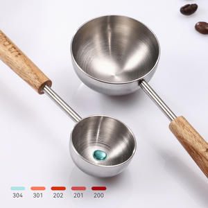 Cuchara y cucharón medidor de acero inoxidable 304 ecológico SYH1206 al por mayor con logotipo personalizado y mango de madera para camping, sal y café - Product Image 4