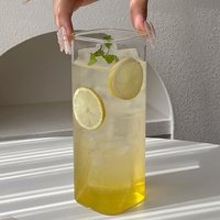 Ultradunne vierkante glazen beker, transparant, Ins-stijl, voor koffie, melk, water, dranken, Mojito, koude dranken, voor thuis en café gebruik.