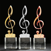 Microphone en métal et verre en gros, trophée musical en cristal pour les événements musicaux/