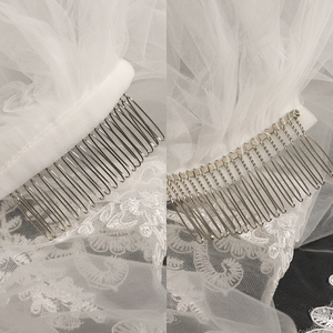 Voiles de mariée de luxe CYG brodés avec des appliques en dentelle et peigne, 100 % polyester, longs, pour fêtes - Product Image 4