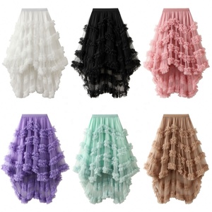 Ensemble 2 pièces tendance J10 pour <span class=keywords><strong>femme</strong></span> : haut corset asymétrique sans manches et jupe longue asymétrique à volants style gâteau pour l'été - Product Image 4