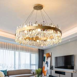 Candelabro moderno, sala de estar de lujo, anillo dorado, luz colgante de cristal conectada para mesa de comedor - Product Image 1