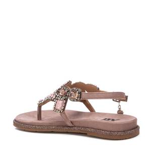 Sandali piatti da donna Xti con cinturino a T, in finta pelle scamosciata, con strass e perline, modello 144017 Wisteria, calzature estive - Product Image 3
