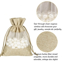 Sac en lin écologique personnalisé avec logo, sac en jute fantaisie pour bijoux, sac à cordon avec fenêtre transparente, sac à cosmétiques fantaisie pour bijoux