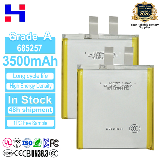 Factory Direct HS 3.86V 685257 3500mAh Semi-solid State Lithium Battery OEM 802540 25c High Capacity High Rate Laptop Massager