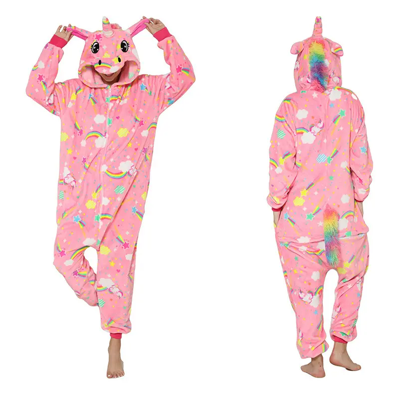 Damla yetişkin hayvan Onesie Panda pijama takımı pijama kadın çocuklar kışlık Unisex Unicorn kostüm karikatür pazen Totoro pijama