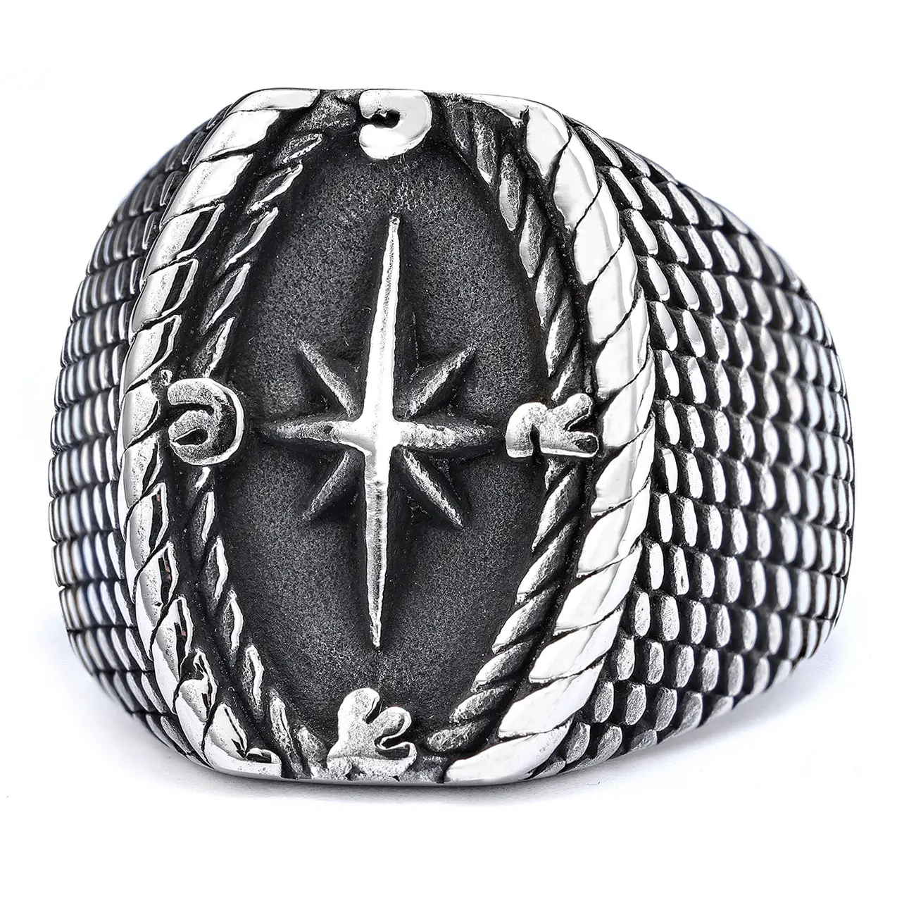 Factory Wholesale Rings Titanium Steel Retro Men's Trendy Us Navy Style Stainless Steel Compass Ring